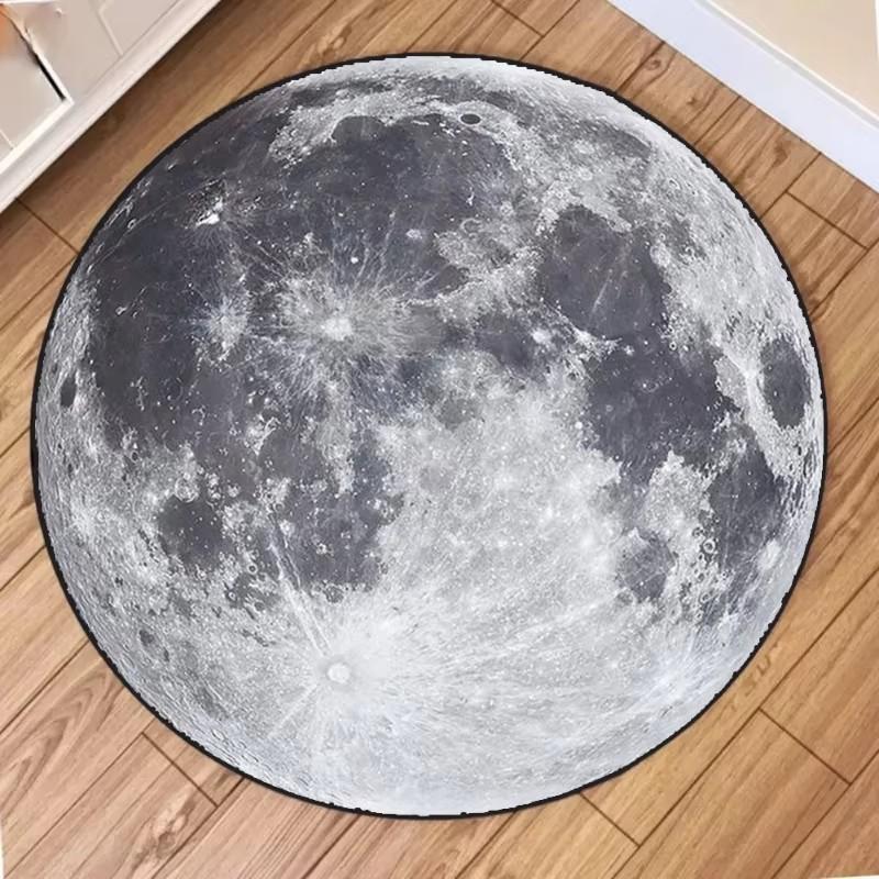 Fashion Moon Print Round Rug Non-Slip Wear-resistant Circle Carpet for Living Room Bedroom Soft Floor Mat Home Decor Beautiful