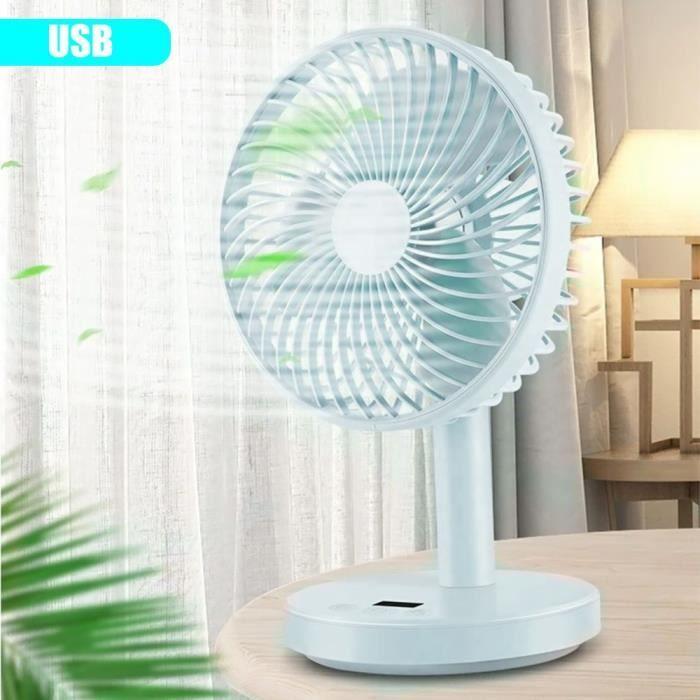 Ventilateur de Table - Bleu Claire - 2400 mAh - 4 Vitesses - Silencieux - USB