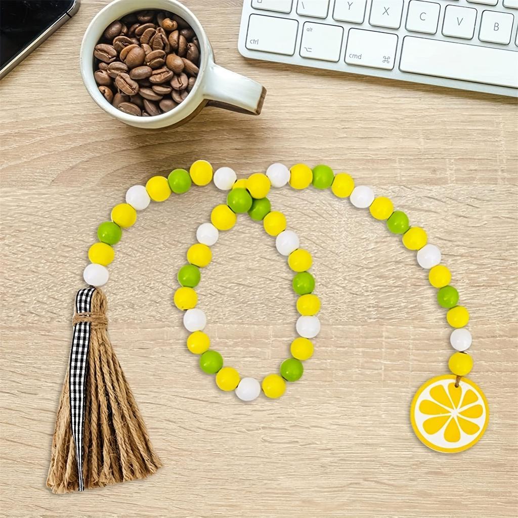 Lemon Wood Beaded Garland with Rustic Tassels Lemon Farmhouse Rustic Beads Summer Country Style Home Tiered Tray Decor