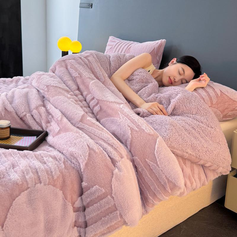 

2025 new winter three-dimensional jacquard blanket thickened warm double-sided fleece blanket nap fleece blanket, no pillowcase 150x200cm 1pcs фіолетовий