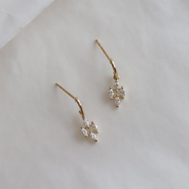 925 Sterling Silver Plated 14K Gold Japanese Vintage Diamond Zircon Pendant Earrings for Women Exquisite Everyday Jewelry