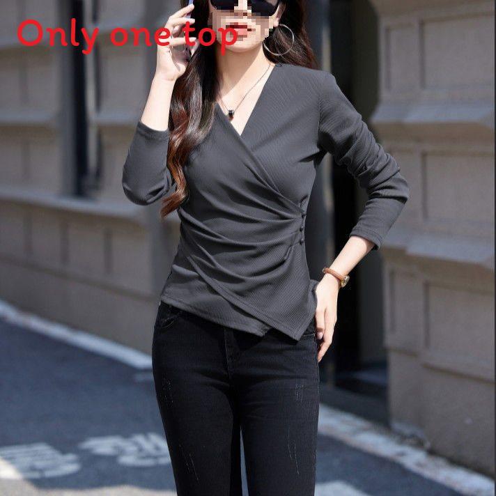 T Shirt Spring Fall Oversize V Neck With Embroidery For Private Style Fashion