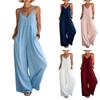 Damen Ärmelloser V-Ausschnitt Weiter Bein Lockerer Jumpsuit Lässiger Sommer-Strampler mit Taschen Leichtes Bequemes Design