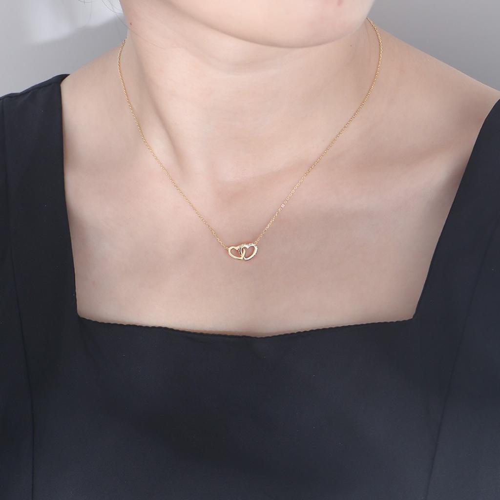 Sterling Silver Simple Diamond-set Love Interlocking Necklace Female Korean Version Classic Temperament Heart-shaped Versatile Collarbone Chain