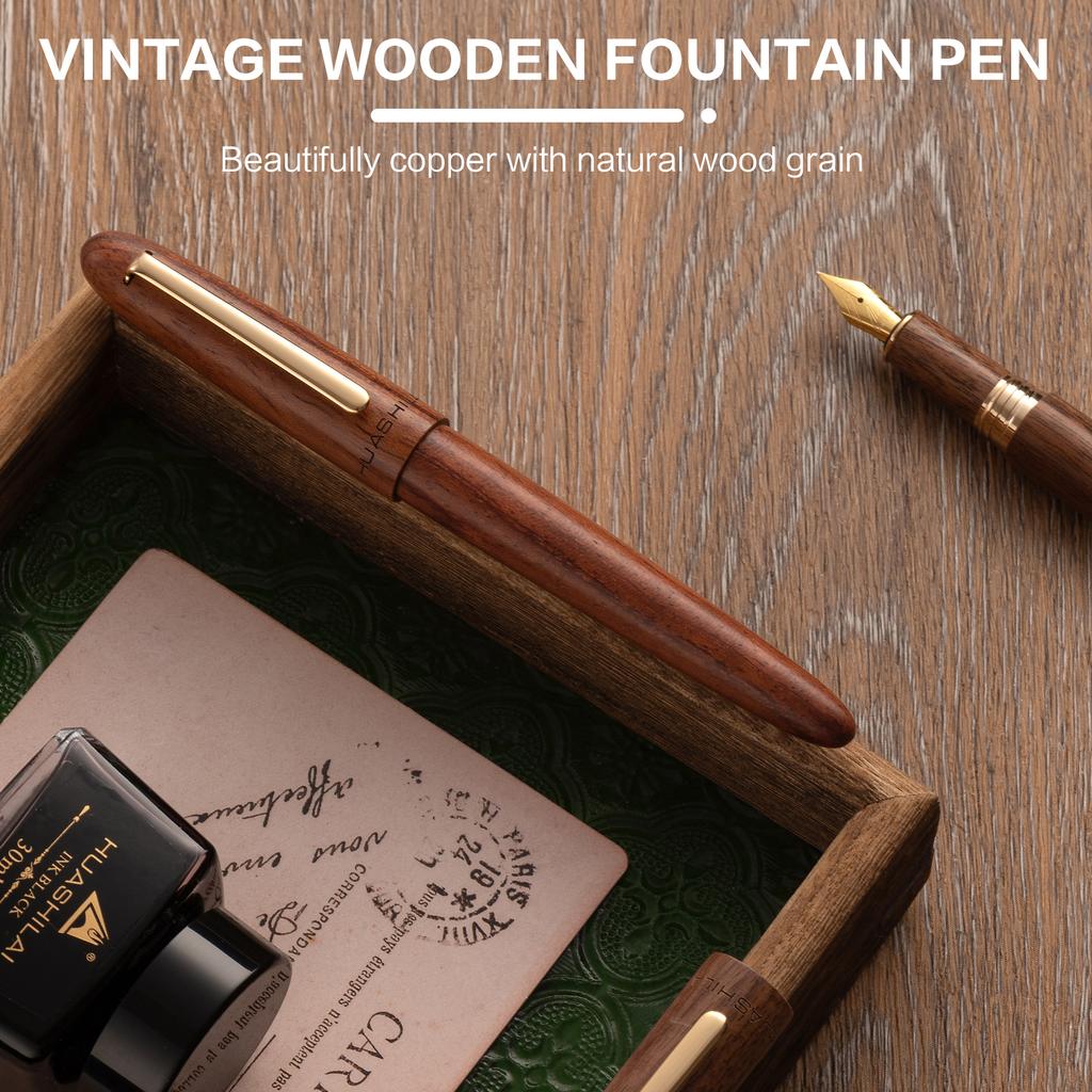 Luxury Fountain Pen Set 0.7mm Gold Plated Nibs Wooden Fountain Pens Rotating Cap 30ml Ink Great Holiday Gifts