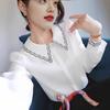 Women's Chiffon Shirt Long Sleeved Spring and Autumn Outfit Embroidered Collar Versatile Top