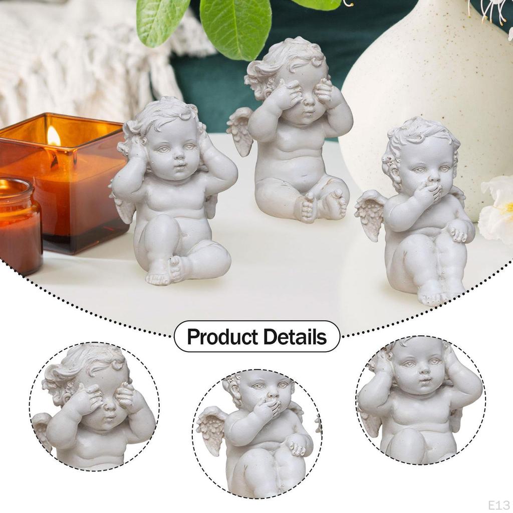 Angel Statue Resin Sculpture Decoration Retro Nordic Style Desktop Ornament for Living Room