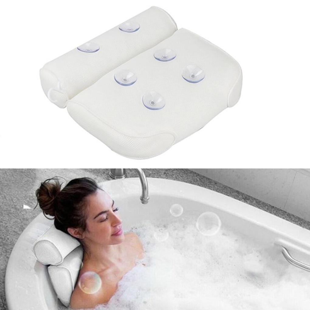 Bathtub Head Pillow with Suctions Cups Cloth Accessories Neck Support Cushion Non-Slip Headrest Cushions Washroom Using