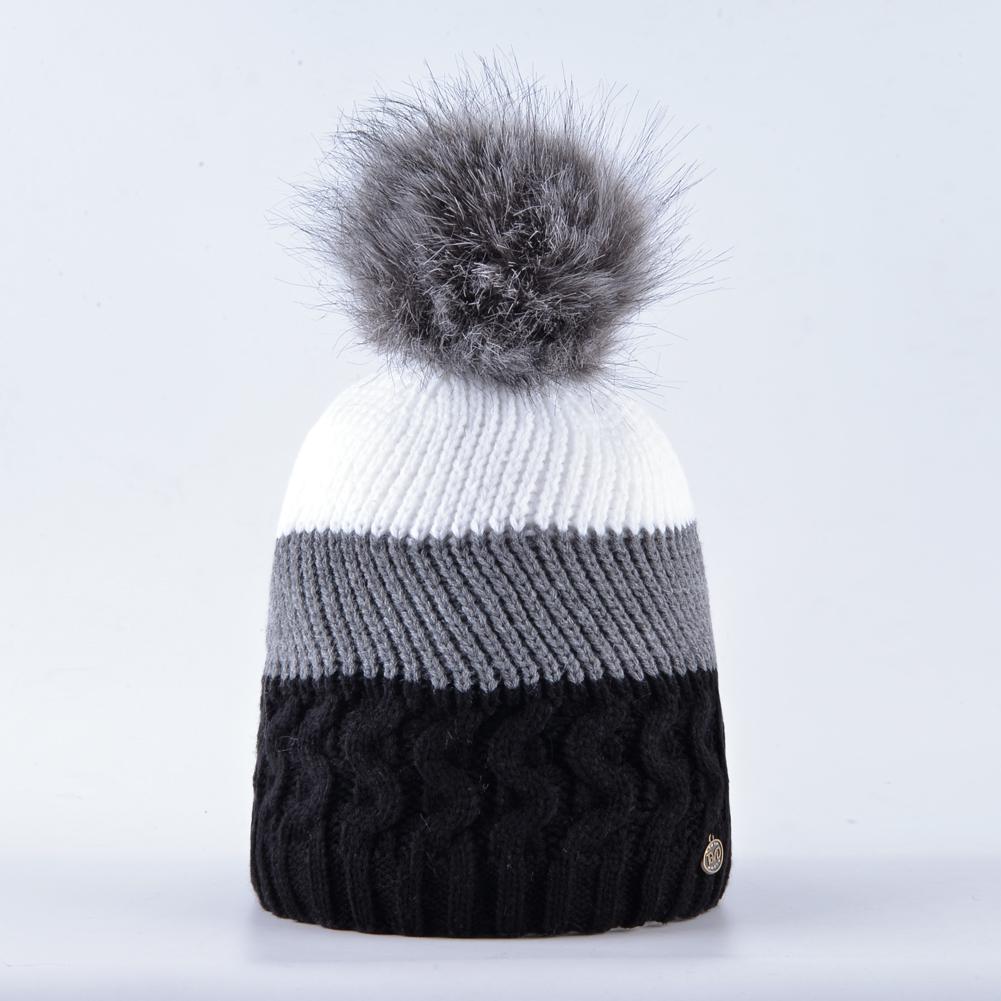 

Женские зимние шапки, шапки, женские теплые шапки из искусственного меха с помпонами, вязаная шапочка для девочек 54-58CM чёрный