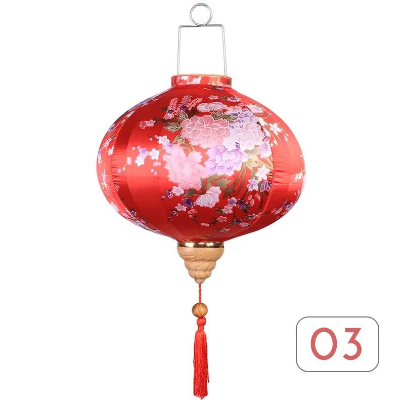 Chinese Style 12/14Inch Retro Floral Printed Silk Lantern Japan Vietnam Traditional Lantern for New Year Wedding Festival Decor