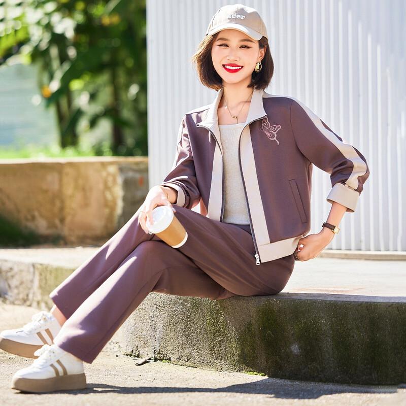 Baolianduo Women's Casual Spring/Autumn Lapel Top & Pant Set