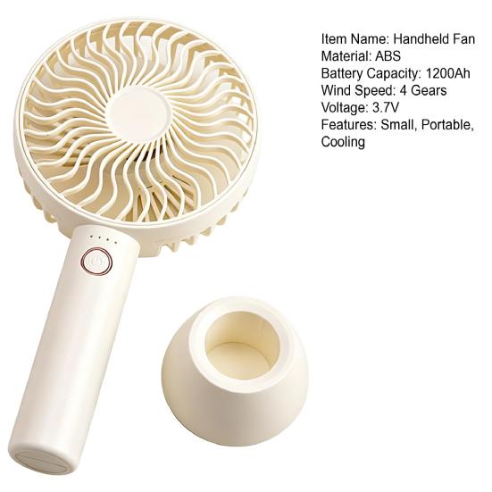 Portable Handheld Fan 4 Speed Wind Small Personal Fan with Detachable Base USB Rechargeable Desk Fan for Travel Beach Makeup Office