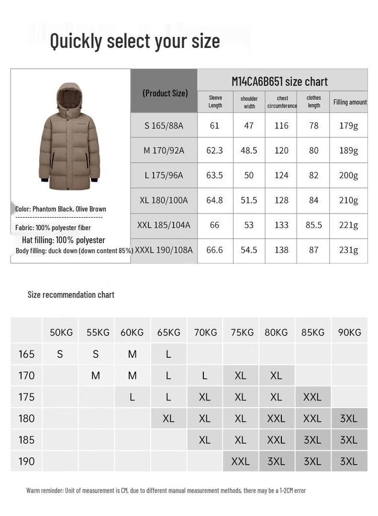 CAMEL Men's Mid-Length Hooded Down Jacket