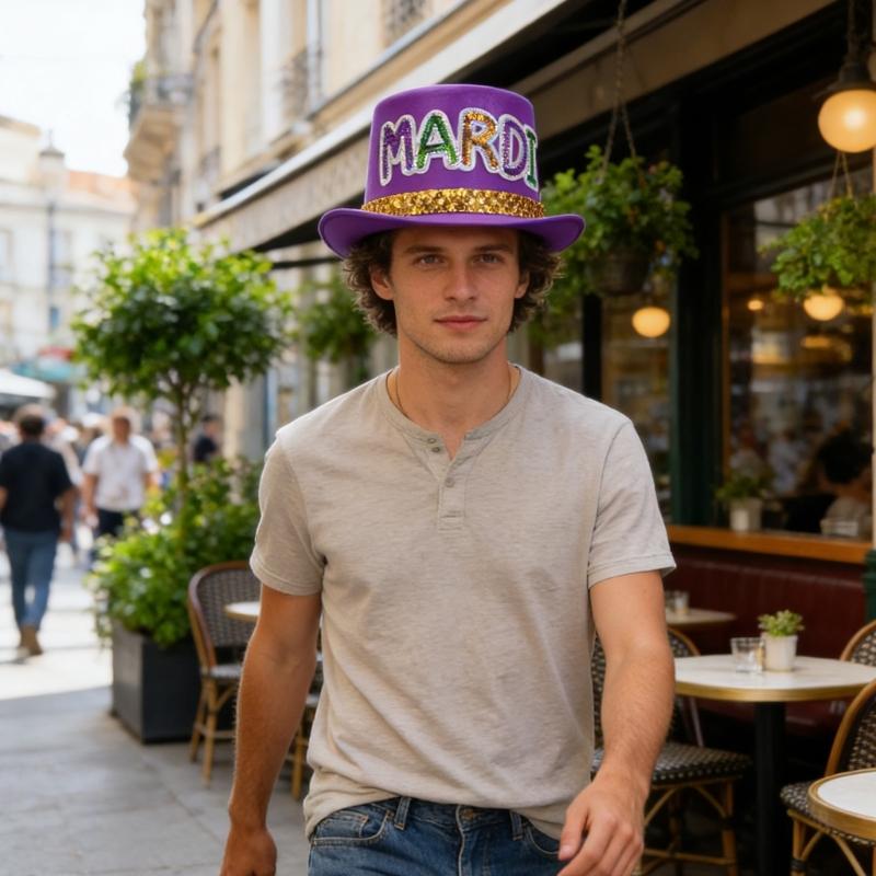 Stylish MardiGras Top Hat with Glittering Sequined Letter Party Tall Hat for Carnivals Event Gathering Dressingup Props