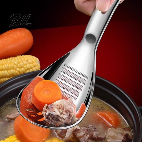 Non Slip Handle Cooking Spoon Stainless Steel Grinding Spoon, Multifunctional Kitchen Gadget, Garlic Ginger Heavy Duty Metal Utensil Mashing/Egg