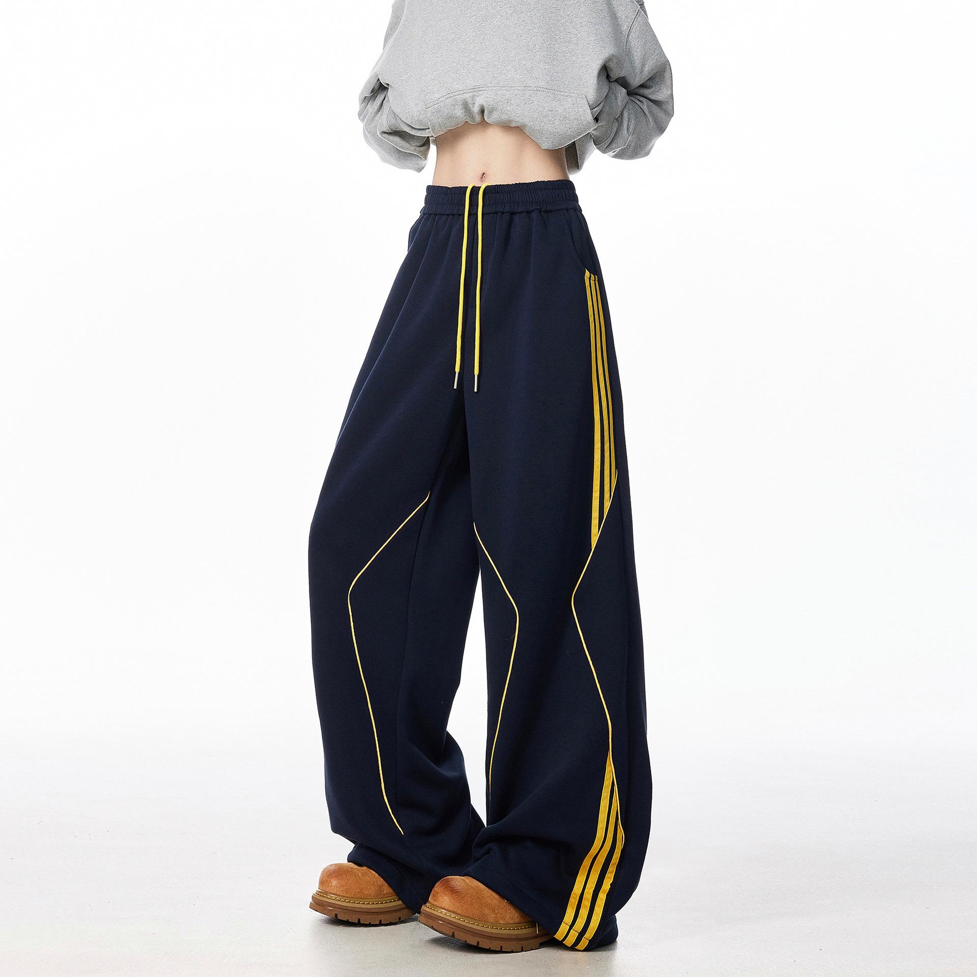 

2025 Унисекс Полосатые Свободные Спортивные Штаны Прямого Кроя - Коллекция Весна/Осень S темно-синий