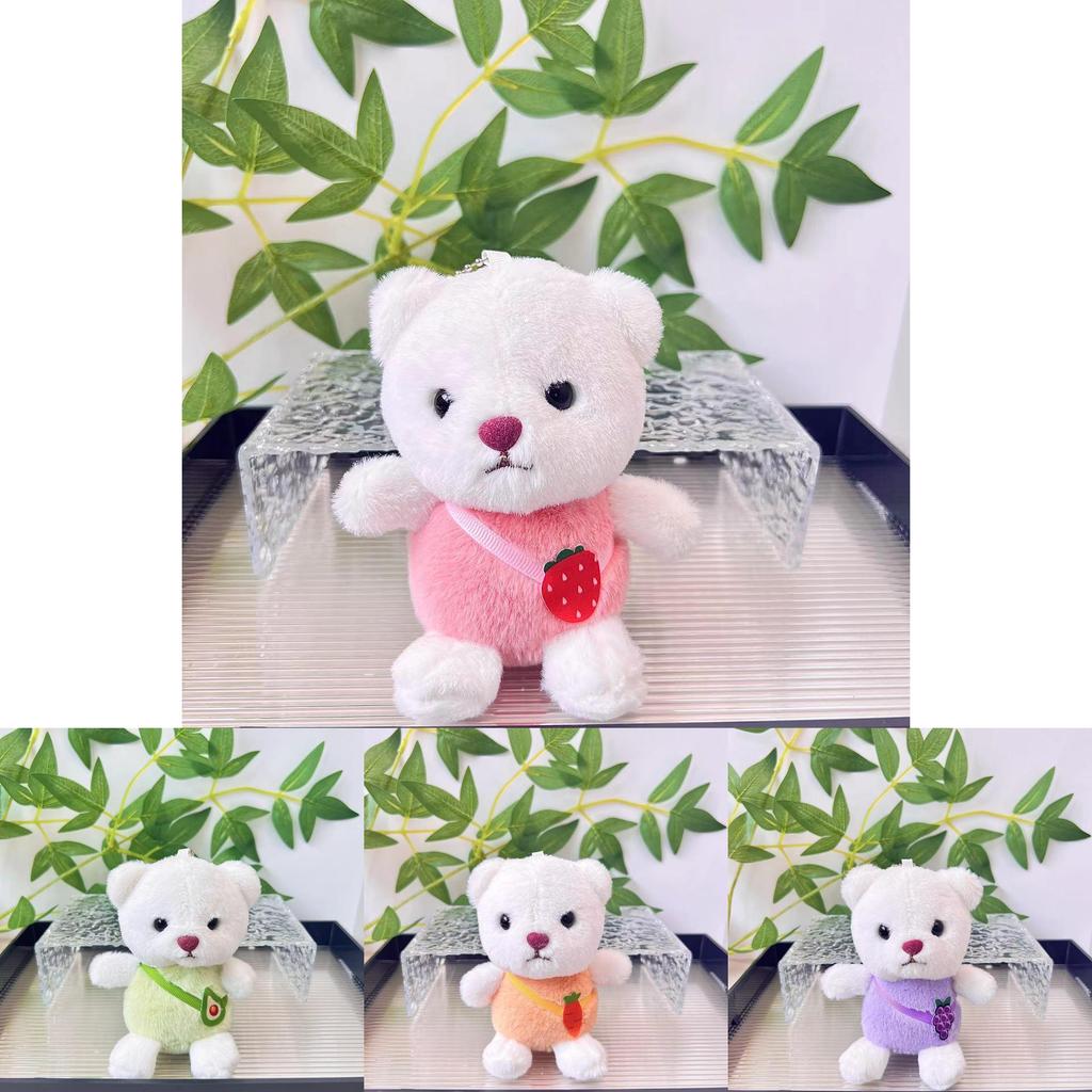 Cute Plush Teddy Bear Keychain With Colorful Avocado Carrot Grape Strawberry Design