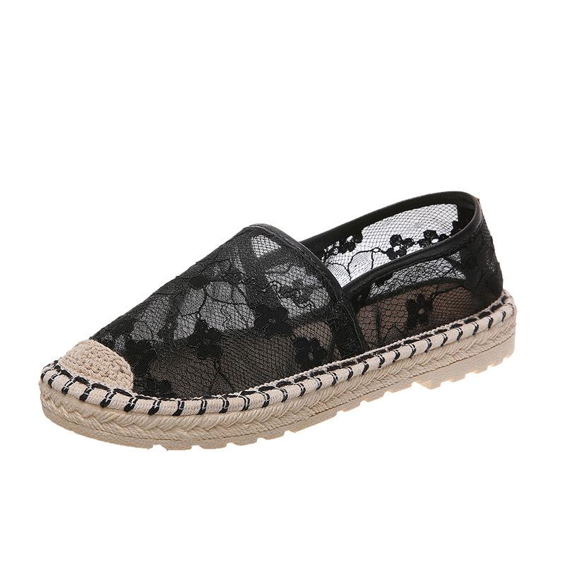 

Summer hollow embroidery lazy casual single shoes woven breathable new fisherman shoes fashion 35 чорний