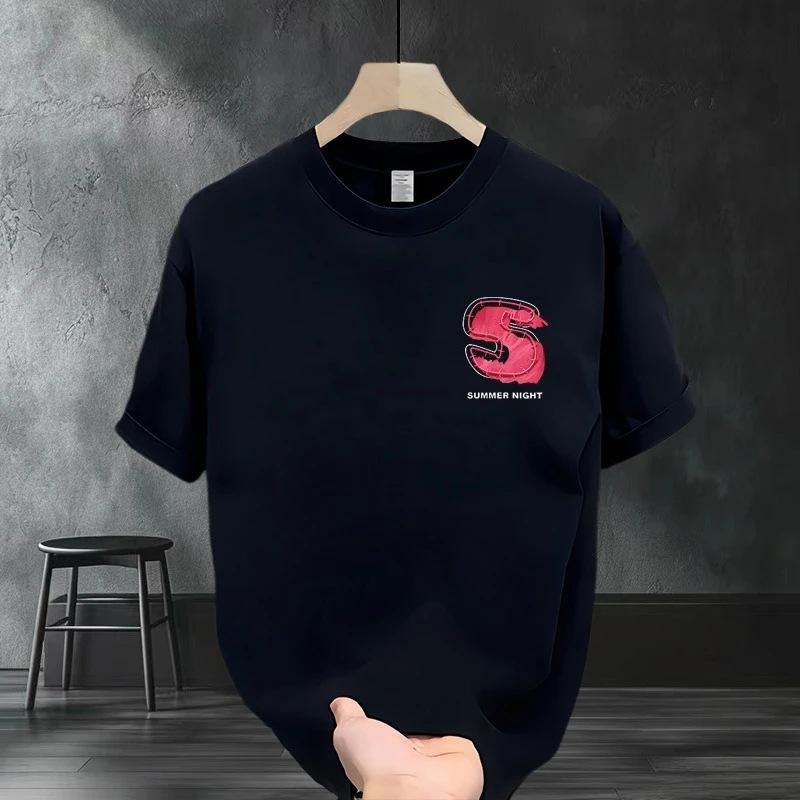 Mens American High Street Casual Loose Crew Neck Short Sleeve Printed T Shirt