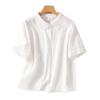 Camicia da donna estiva taglie forti Top a maniche corte in jacquard di cotone tinta unita letterario