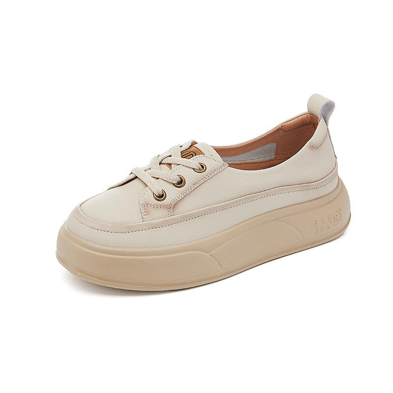 Small Size 34 Large Size 41 Leather Retro Board Shoes 2025 Spring and Summer New Thick-soled Heightening White Shoes Ethnic Style Women's Shoes