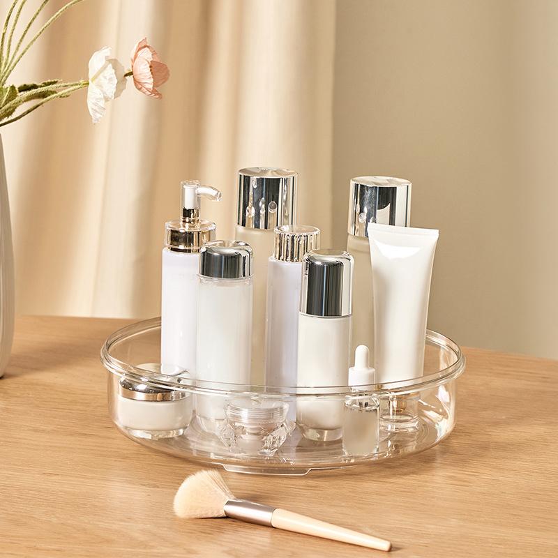 Round Makeup Organizer Countertop Rotating Clear Nordic Style Cosmetic Storage Box
