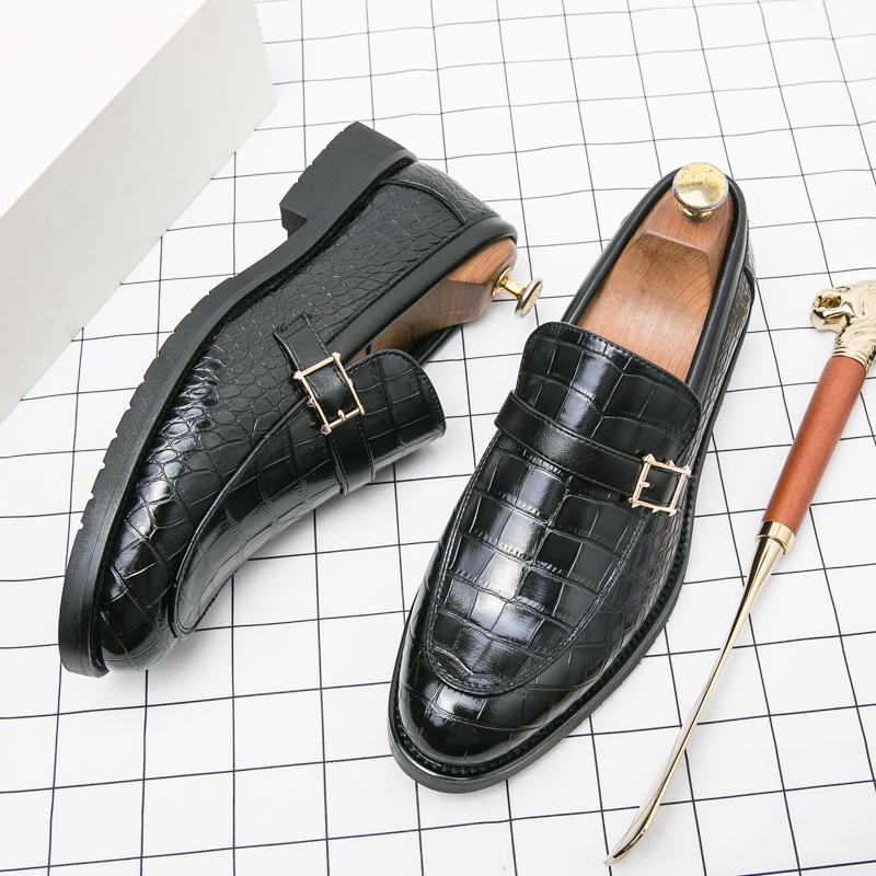 

Модные итальянские брендовые черные кожаные туфли с крокодиловым узором, лоферы с пряжкой, деловые мокасины с толстой подошвой и острым носком, дизайнерская обувь 43 чёрный