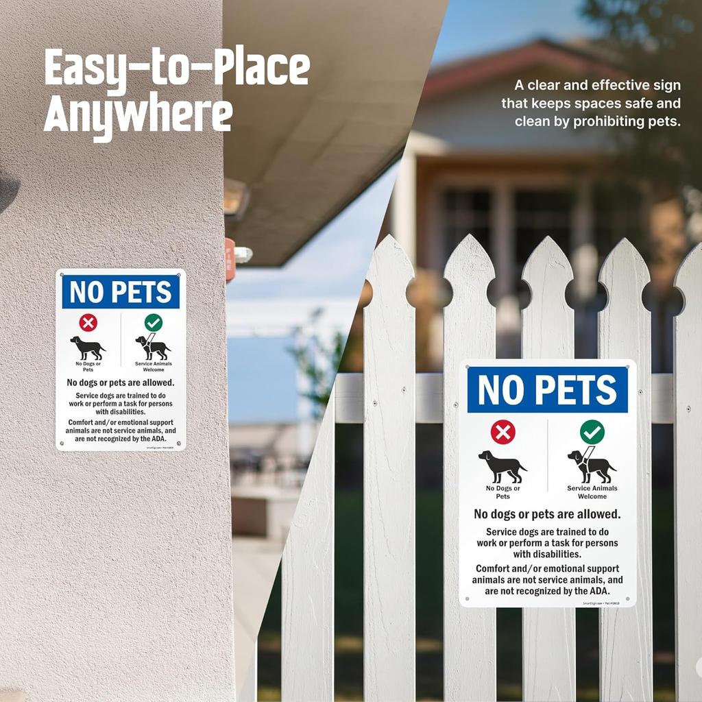SmartSign 14 x 10 inch “No Pets - No Dogs Or Pets Allowed, Comfort/Emotional Support Animals Not Service...” Metal Sign, 40 mil Laminated