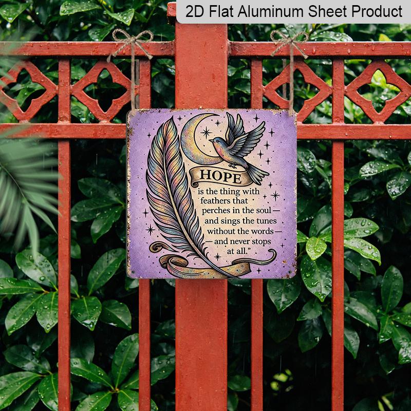 2D Flat 1pc Rainbow Feather Bird Aluminium Hanging Plaque, Hope Quote Sign and Rainbow Feather Bird Crescent Moon Star Print Wall Decor, Gothic
