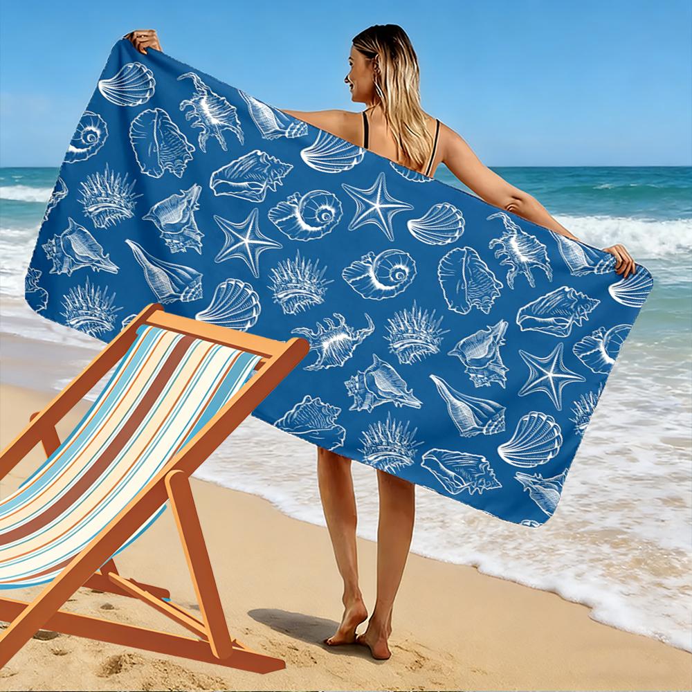 Seashell and Starfish Blue Pattern Beach towel quick-drying for travel outdoor sports jogging beach and swimming