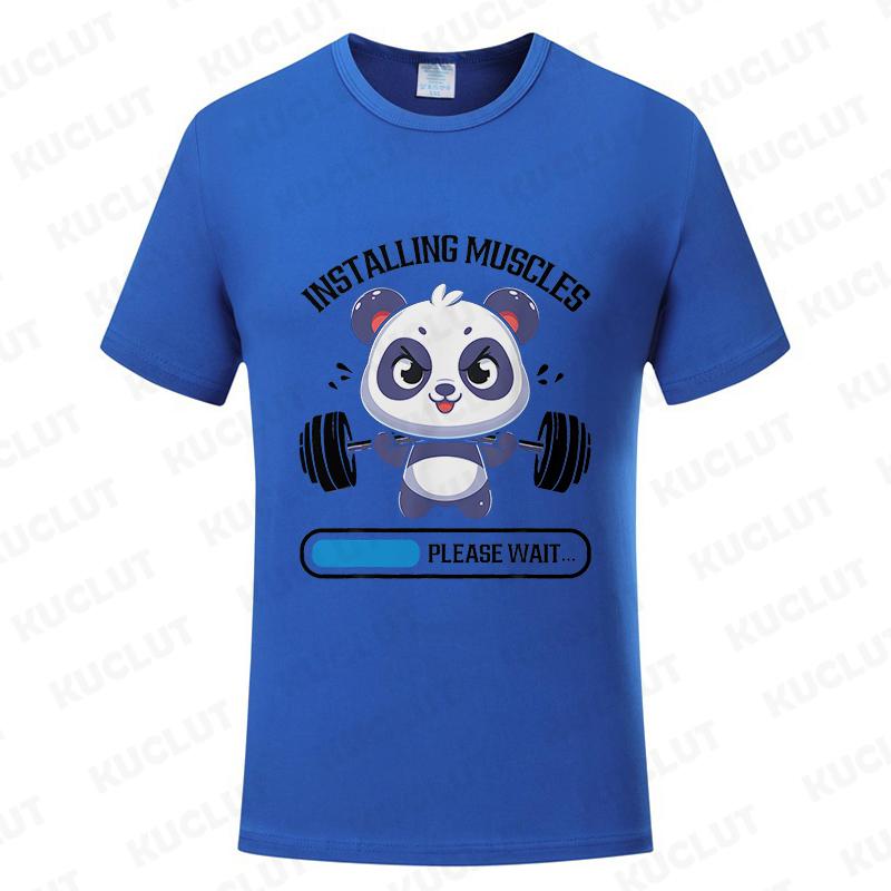 Funny Panda Gym Print T-Shirt Summer Tees for Men Women O-neck Casual Short Sleeve Weightlifting Installing Muscles Fashion Tops