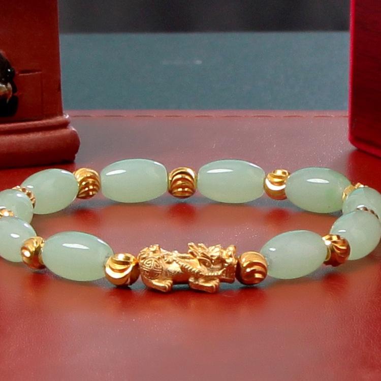 Счастливый женский браслет из нефрита Пиксиу 3D браслет ПиЯо Мужской и женский Поддельное золото Подвеска Пишу белый