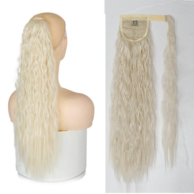 Synthetic Long Corn Curly Fluffy Clip In Ponytail Extension Wrap Around Ponytail Extension Natural Looking Wig For Women Daily Wear