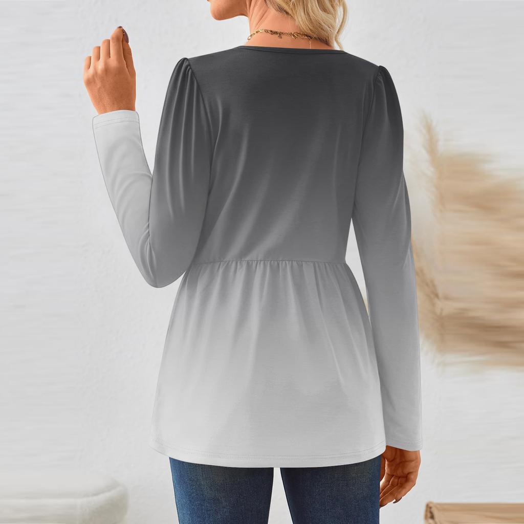 Women's Casual Fashion Long Sleeve Shirt Gradient Tunic Top