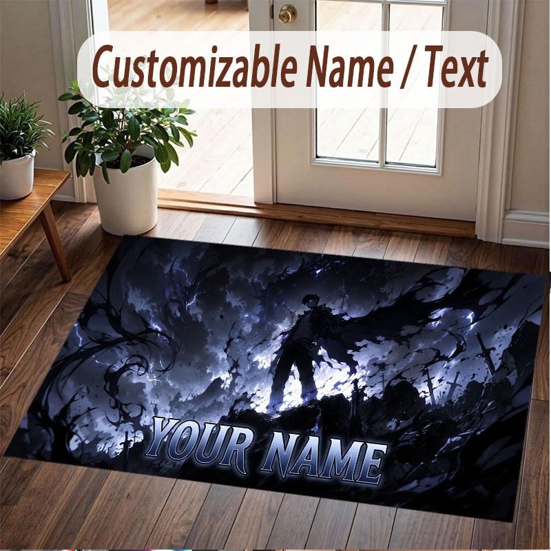 Custom Name Crystal Velvet Rug,Solo Leveling Comfortable Anti Slip Floor Mat For Room Decoration