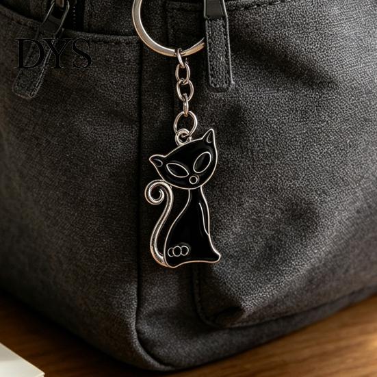 Alloy Key Ring 2Pcs Black White Cat Keychain for Backpacks, Oil Dripping Enamel Zinc Holder Kitten Ring, Metal Bag Schoolbag Charm Decoration