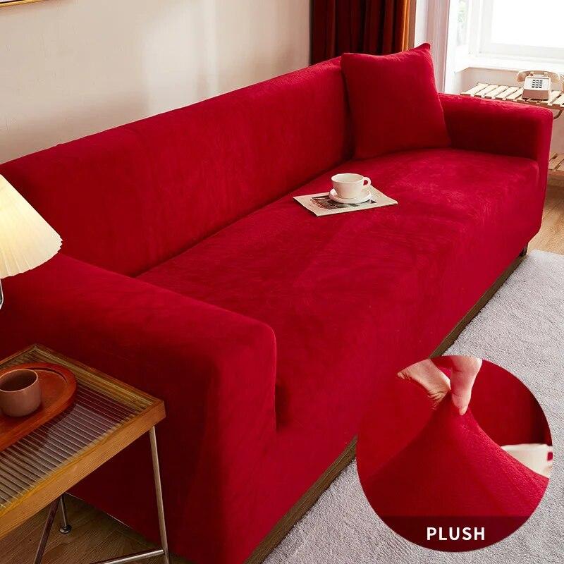 Thickened Plush Sofa Cover For Living Room Solid Color Elastic Sofa Slipcovers Tight Wrap All Inclusive Non Slip Sofa Towel