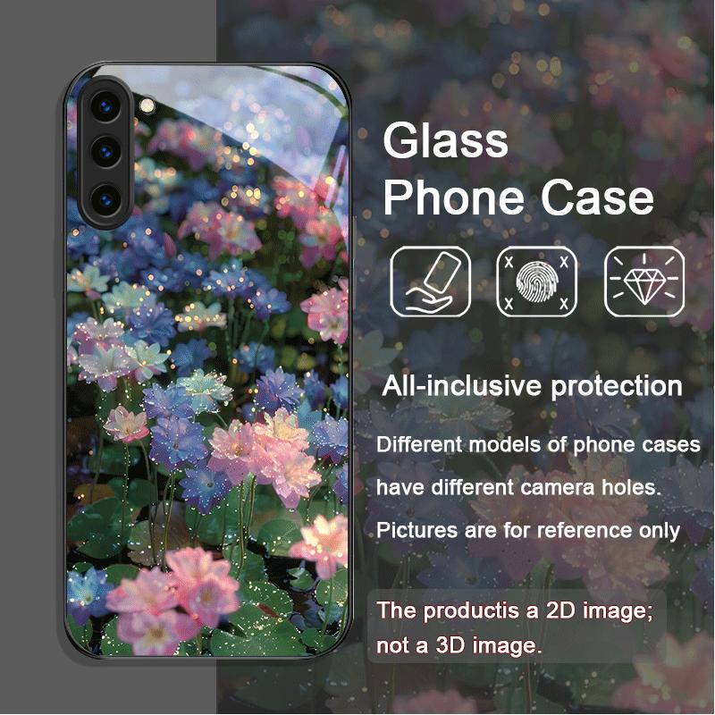 

Stylish White Peony Flower Pattern Tempered Glass Phone Case for Samsung Galaxy S25 Ultra S24 S23 Plus S22+ S21 S20 FE 5G Cover Galaxy S23+