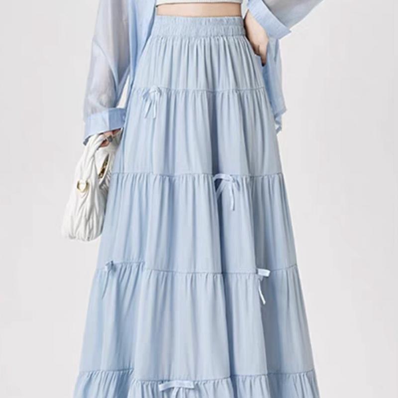 Comfortable Breathable Sweet and Gentle Butterfly Bow Skirt Summer High Waist Slimming Versatile Mid Length A-line Skirt