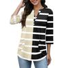 Womens 3/4 Sleeve V Neck Henley Pullover Top Geometric Print Casual Loose Fit Tunic Shirt