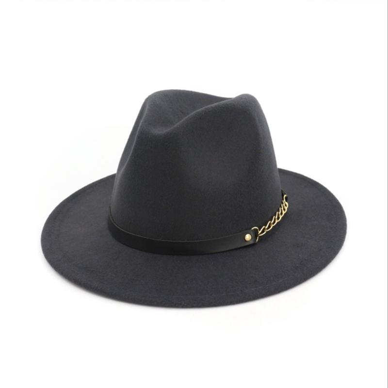 Wzcx Solid Color Korean Version Women Jazz Hat Autumn Winter Casual Tide Belt Vintage Red Felt Hat Adult Cap