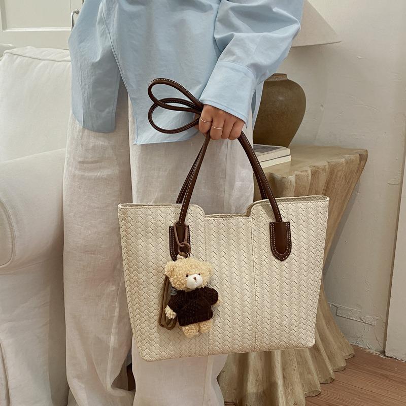 Large-capacity Retro Tote Bag with Woven Pattern, Single-shoulder Bag for Women