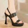 Fashion Sandals for Woman Women's Shoes Buckles Sexy Summer 2024 One Word Thick Heel Leather Footwear Open Toe High Heels Comfort Sandal