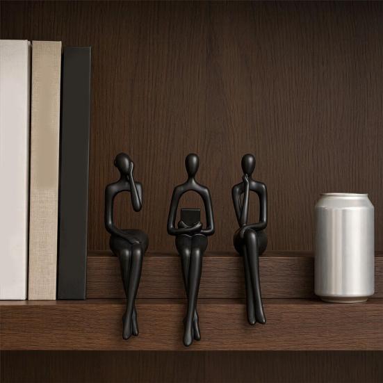 huaqianguhh 3Pcs/Set Abstract Human Figurines, 3D Printed Modern Minimalist Art Sculpture, Artistic Sitting Figure Statues for Home Shelf Table