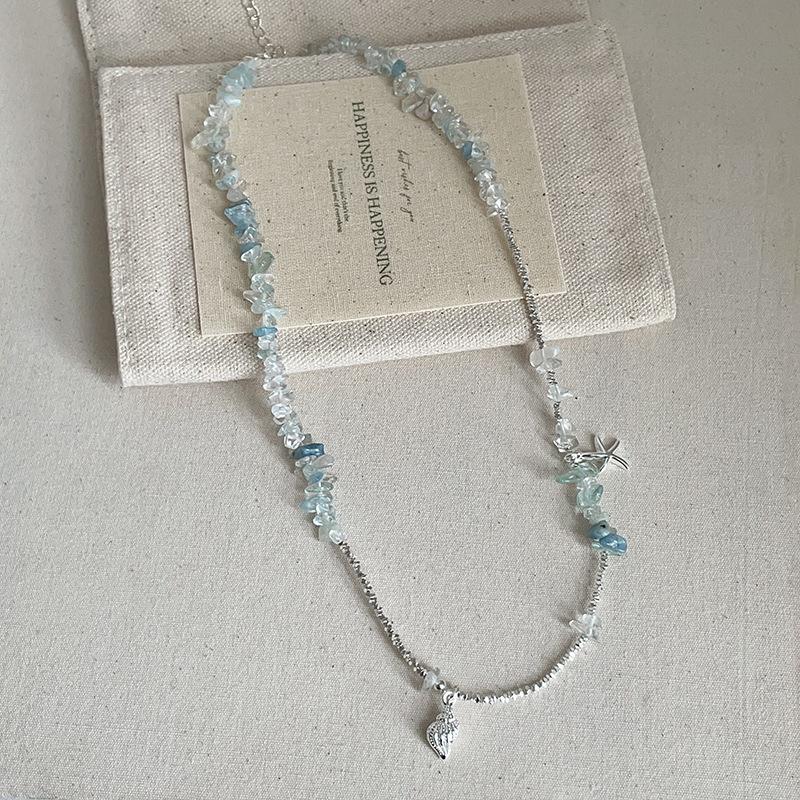 Women s Stylish Irregular Crystal Natural Stone Star Trumpet Shell Beaded Necklace Shiny Silver Water Wave Chain Choker