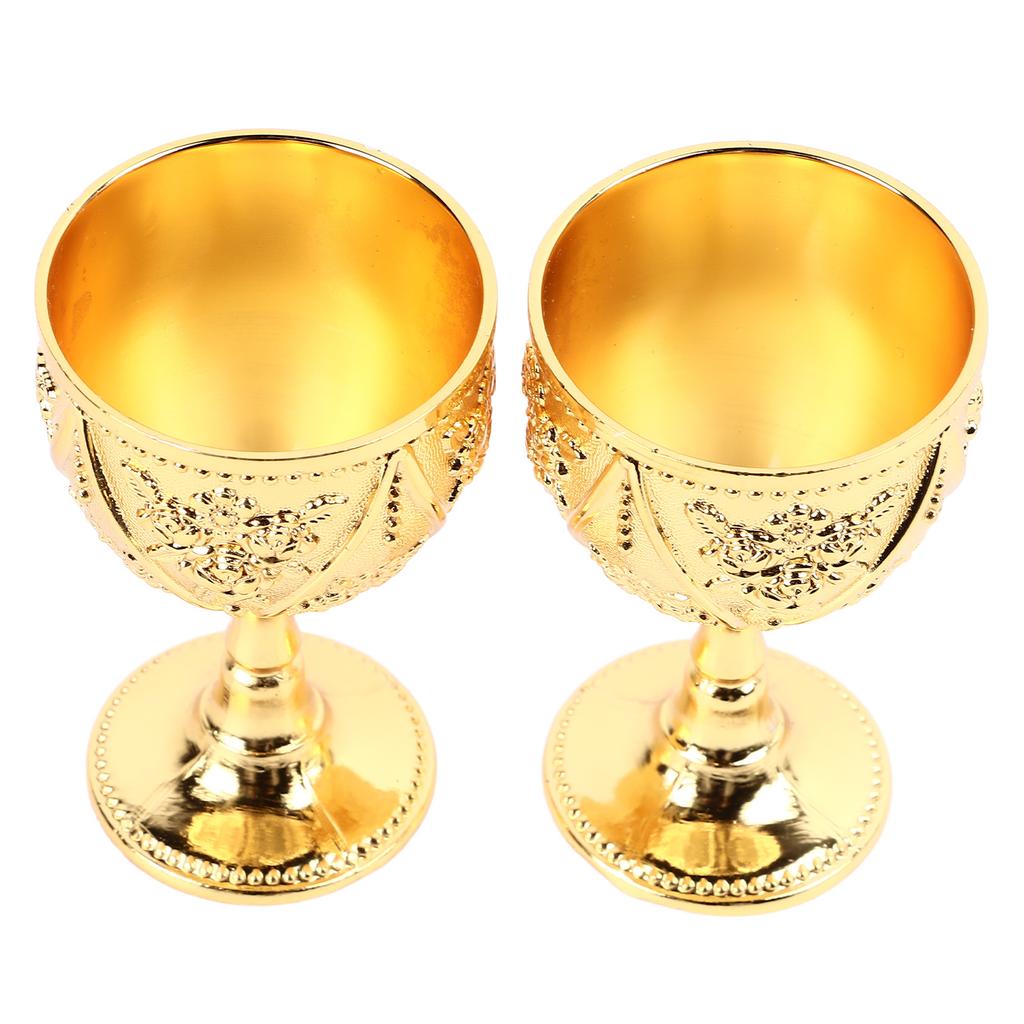 2 stk Vinglass Utsøkt 3D Relief Roseblomstmønster Dekorativt Vintage Vinglass Gull