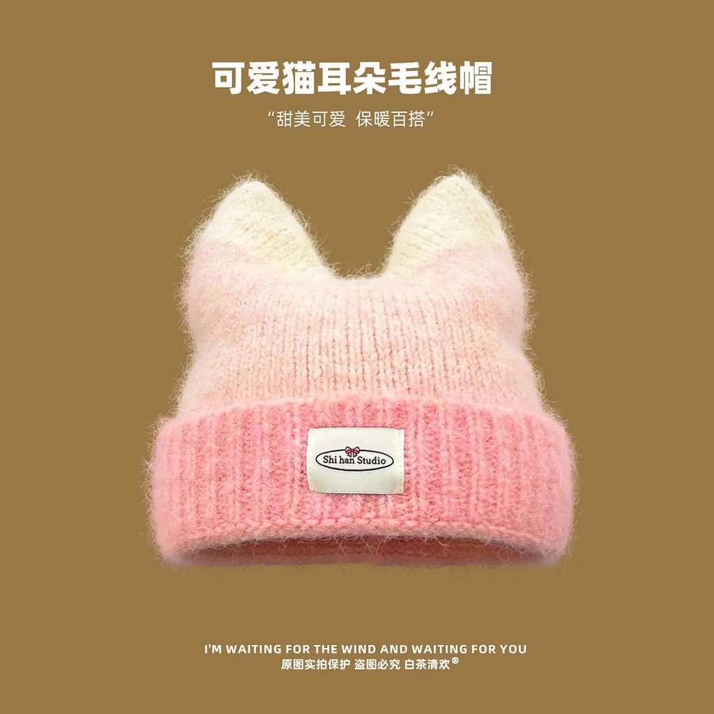 New Japanese Cute Cat Ears Wool Hat Women's Season Warm Versatile Student Puppy Knitted Hat