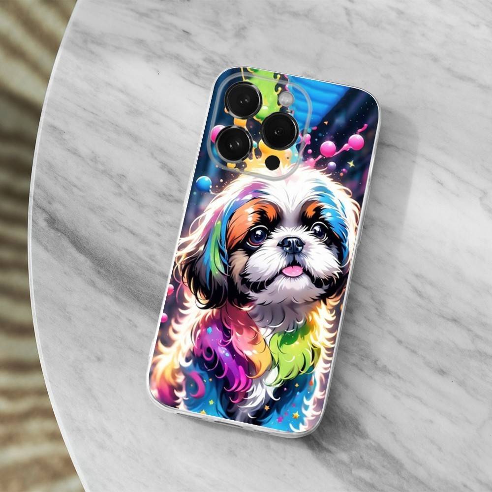 

Painting Art Shih Tzu Phone Case For iPhone 16,15,14,13,12,11 Pro,Max,Plus,X,XS,XR,SE,Mini Transparent Soft Cover iPhone13