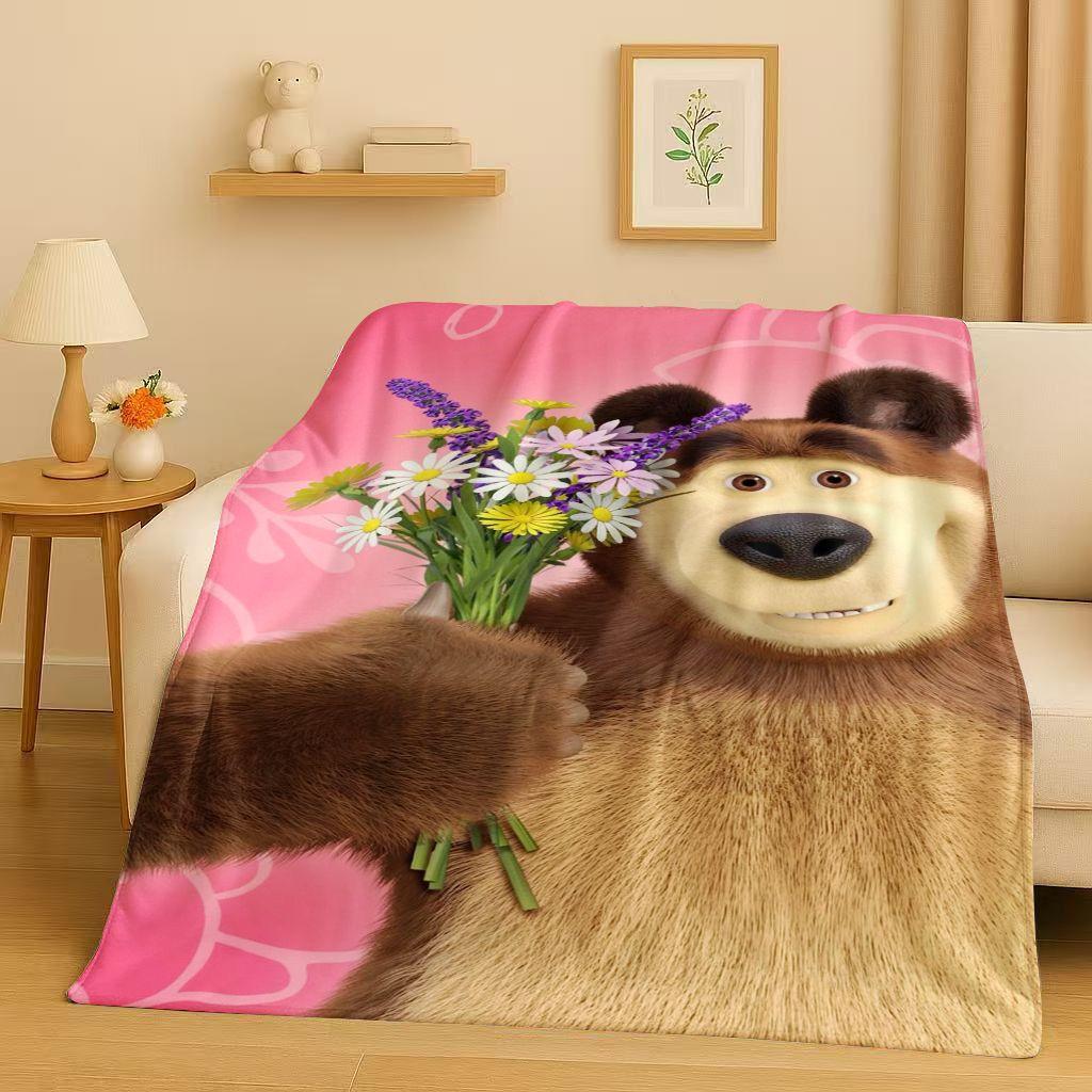 

2026 New Cartoon M-Masha and B-Bear Christmas Gift Flannel Blanket,Ultra Soft Plush Throw for Home Bedroom Bed Sofa Cover Kids 75x90cm