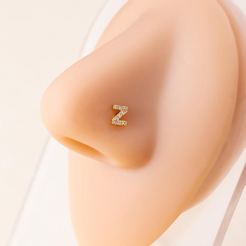 Personalized Zirconia Letter Nose Stud for Men and Women - Trendy Micro-Inlaid Straight Needle Piercing Ornament.